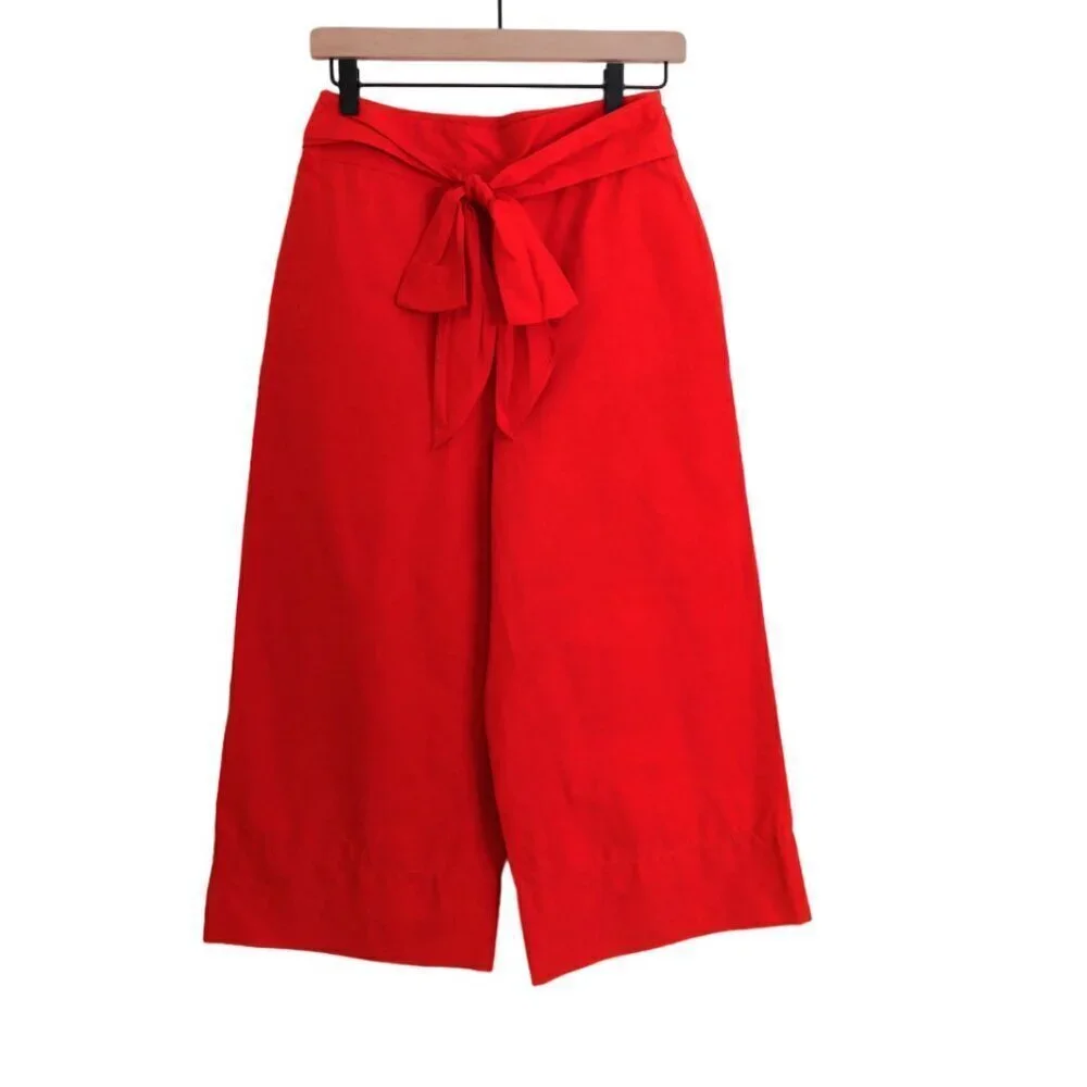Kate Spade Slub Cotton Culotte‎ Bow Cropped Pants Color: Orange Red Size: 2